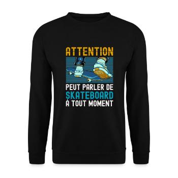 Attention Skateboard Humour Skate Fun Skater Flip - Sweat-shirt Unisexe - noir - Devant - Alina (178cm) & Michal (187cm)