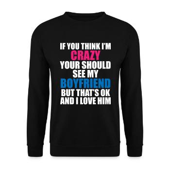 Crazy Friend - Humorous Motif - Unisex Sweatshirt - black - Front - Alina (178cm) & Michal (187cm)