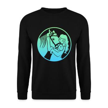 Strahlende Pferdeumarmung Harmonisch - Unisex Pullover - Schwarz - Vorne - Alina (178cm) & Michal (187cm)