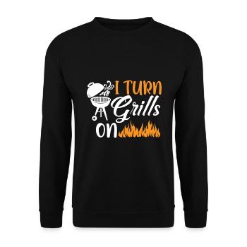 Ich Schalte Grills Ein - Unisex Pullover - Schwarz - Vorne - Alina (178cm) & Michal (187cm)