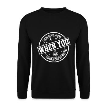 Le monde est à vous quand vous prenez une tasse de café - Sweat-shirt Unisexe - noir - Devant - Alina (178cm) & Michal (187cm)