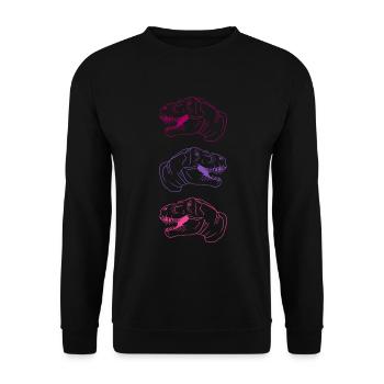 T-Rex Trio Neon Stil Cool Geschenkidee - Unisex Pullover - Schwarz - Vorne - Alina (178cm) & Michal (187cm)