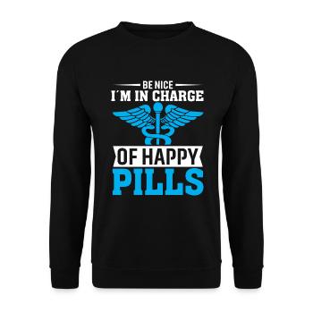 Be nice, I'm in charge of the happiness pills - Unisex Sweatshirt - black - Front - Alina (178cm) & Michal (187cm)