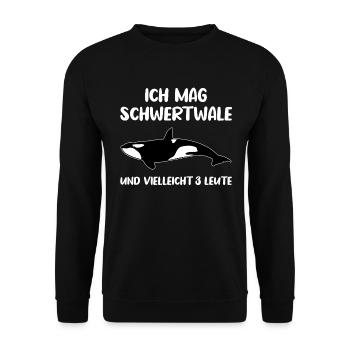 Schwertwal-Fan Klartext Motiv - Unisex Pullover - Schwarz - Vorne - Alina (178cm) & Michal (187cm)