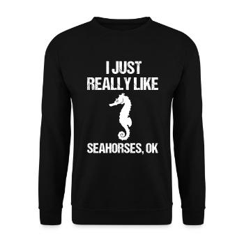 Maritimes Seepferdchen Ozeanliebe - Unisex Pullover - Schwarz - Vorne - Alina (178cm) & Michal (187cm)