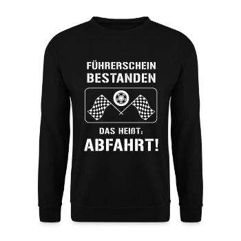 Führerschein Bestanden: ABFAHRT! - Unisex Pullover - Schwarz - Vorne - Alina (178cm) & Michal (187cm)