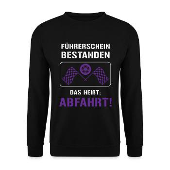 Führerschein Bestanden: ABFAHRT! - Unisex Pullover - Schwarz - Vorne - Alina (178cm) & Michal (187cm)