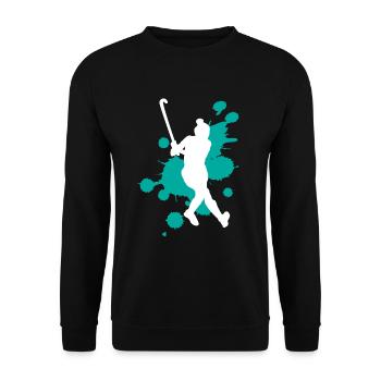 Kreative Farbspritzer Kunstexplosion - Unisex Pullover - Schwarz - Vorne - Alina (178cm) & Michal (187cm)