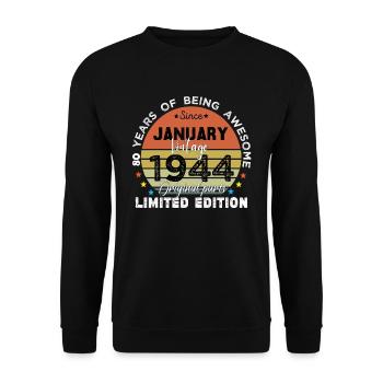 80 Jahre alt Baujahr 1944 Jahrgang Januar 1944 - Unisex Pullover - Schwarz - Vorne - Alina (178cm) & Michal (187cm)