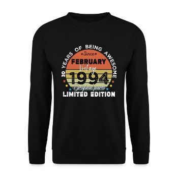 30 Jahre alt Baujahr 1994 Jahrgang Februar 1994 - Unisex Pullover - Schwarz - Vorne - Alina (178cm) & Michal (187cm)