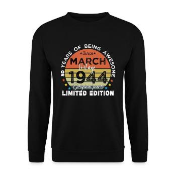 80 Jahre alt Baujahr 1944 Jahrgang März 1944 - Unisex Pullover - Schwarz - Vorne - Alina (178cm) & Michal (187cm)