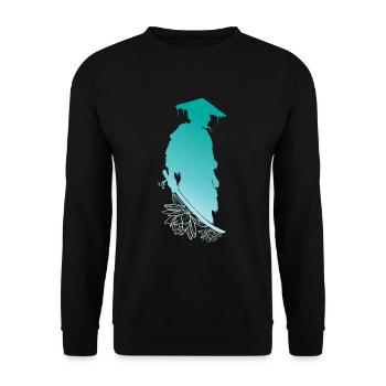 Samurai Blütenzauber Geistige Stärke - Unisex Pullover - Schwarz - Vorne - Alina (178cm) & Michal (187cm)