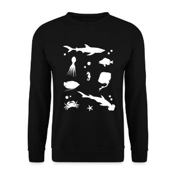 Ozeanisches Schattenspiel Elegante Tiefsee - Unisex Pullover - Schwarz - Vorne - Alina (178cm) & Michal (187cm)