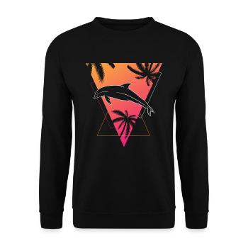 Retro Dolphin Tropics Dream Graphic - Unisex Sweatshirt - black - Front - Alina (178cm) & Michal (187cm)