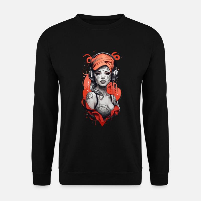 Cyberpunk Frau mit Kopfhörer - Unisex Pullover - Schwarz