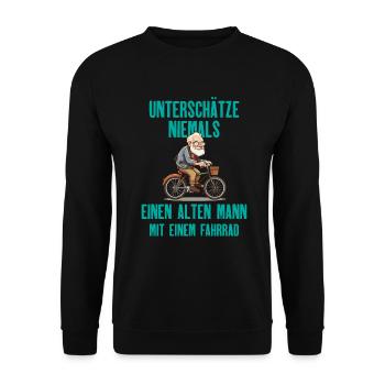 Unterschätze niemals einen Alten Mann - Unisex Pullover - Schwarz - Vorne - Alina (178cm) & Michal (187cm)