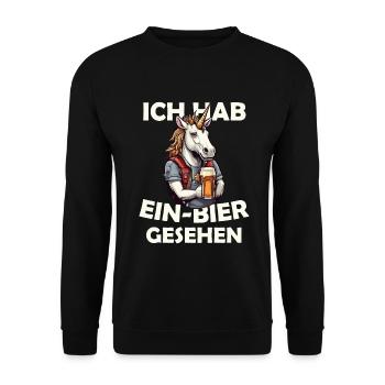 Ich hab Ein-Bier gesehen Einhorn mit Bier - Unisex Pullover - Schwarz - Vorne - Alina (178cm) & Michal (187cm)