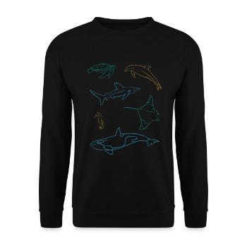 Ozeanische Freunde Farbenpracht Unterwasser - Unisex Pullover - Schwarz - Vorne - Alina (178cm) & Michal (187cm)