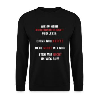 Überlebensguide Morgenmuffel Kaffee Geschenk - Unisex Pullover - Schwarz - Vorne - Alina (178cm) & Michal (187cm)
