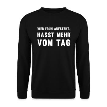 Anti-Morgenmensch Wecker-Snooze-Geschenk - Unisex Pullover - Schwarz - Vorne - Alina (178cm) & Michal (187cm)