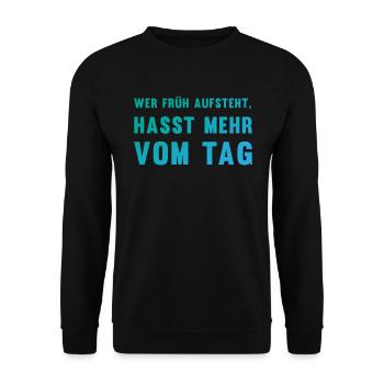 Ironischer Morgenmuffel-Spruch Geschenk - Unisex Pullover - Schwarz - Vorne - Alina (178cm) & Michal (187cm)