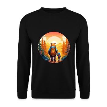 Vater Bär und Sohn spazieren in Sonnenuntergang - Unisex Pullover - Schwarz - Vorne - Alina (178cm) & Michal (187cm)