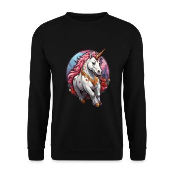 Einhorn mit pinker Mähne - Unisex Pullover - Schwarz - Vorne - Alina (178cm) & Michal (187cm)