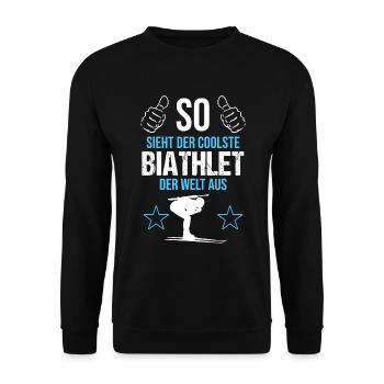Weltbester Biathlet – Coolness Pur - Unisex Pullover - Schwarz - Vorne - Alina (178cm) & Michal (187cm)
