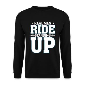 Echte Männer Fahren Im Stehen - Unisex Pullover - Schwarz - Vorne - Alina (178cm) & Michal (187cm)