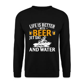 Das Leben Ist Besser Mit Bier Jet Ski Und Wasser - Unisex Pullover - Schwarz - Vorne - Alina (178cm) & Michal (187cm)