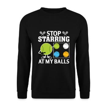 Hör auf, auf meine Eier zu starren - Unisex Pullover - Schwarz - Vorne - Alina (178cm) & Michal (187cm)