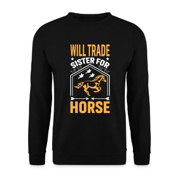 Wird Schwester gegen Pferd eintauschen - Unisex Pullover - Schwarz - Vorne - Alina (178cm) & Michal (187cm)