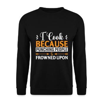 Ich koche, weil es verpönt ist, Menschen zu schlagen - Unisex Pullover - Schwarz - Vorne - Alina (178cm) & Michal (187cm)