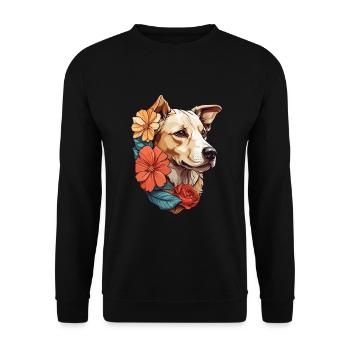Hund mit bunten Blumen - Unisex Pullover - Schwarz - Vorne - Alina (178cm) & Michal (187cm)