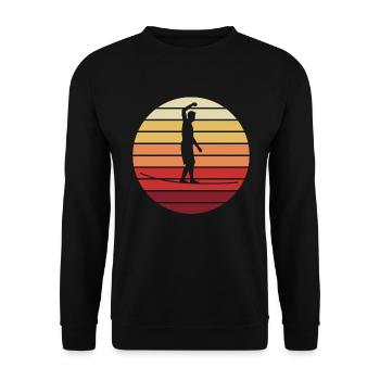 Sonnenuntergang Slackline - Unisex Pullover - Schwarz - Vorne - Alina (178cm) & Michal (187cm)
