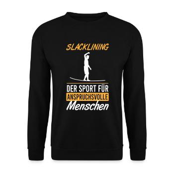 Slackline Meisterklasse - Geschenk - Unisex Pullover - Schwarz - Vorne - Alina (178cm) & Michal (187cm)