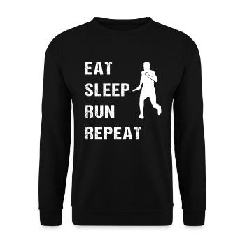 Eat Sleep Run Repeat Läufermotto - Unisex Pullover - Schwarz - Vorne - Alina (178cm) & Michal (187cm)