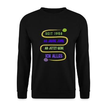 Sur la route depuis 1958 et pas encore fatigué. - Sweat-shirt Unisexe - noir - Devant - Alina (178cm) & Michal (187cm)