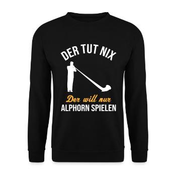 Alphorn Geschenk - Nur spielen, kein Tun - Unisex Pullover - Schwarz - Vorne - Alina (178cm) & Michal (187cm)