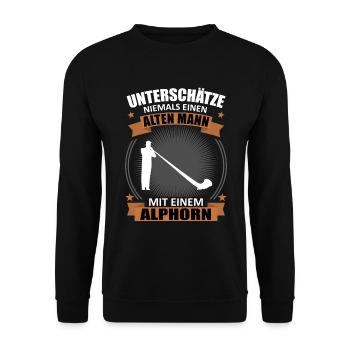 Alphorn Geschenk - Alter Mann, Weiser Klang - Unisex Pullover - Schwarz - Vorne - Alina (178cm) & Michal (187cm)