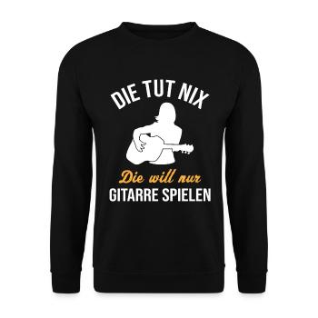 Sorglose Gitarristin - Musikgeschenk - Unisex Pullover - Schwarz - Vorne - Alina (178cm) & Michal (187cm)