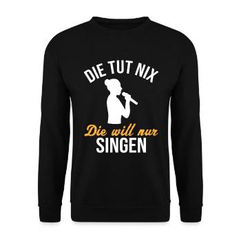 Unschuldig Singende Sängerin - Geschenk - Unisex Pullover - Schwarz - Vorne - Alina (178cm) & Michal (187cm)