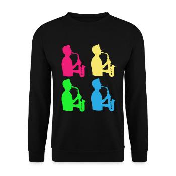 Farbenfrohe Saxophonisten Band - Geschenk - Unisex Pullover - Schwarz - Vorne - Alina (178cm) & Michal (187cm)