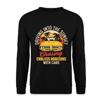 Driving Into The Sunset, Chasing Endless Horizons - Unisex Sweatshirt - black - Front - Alina (178cm) & Michal (187cm)