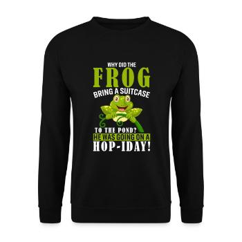 Warum hat der Frosch einen Koffer zum Teich gebracht? Er - Unisex Pullover - Schwarz - Vorne - Alina (178cm) & Michal (187cm)