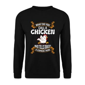 What Do You Call A Chicken Who Tells Jokes? A Come - Unisex Sweatshirt - black - Front - Alina (178cm) & Michal (187cm)
