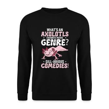 What'S An Axolotl'S Favorite Movie Genre? Gill-Ari - Unisex Sweatshirt - black - Front - Alina (178cm) & Michal (187cm)
