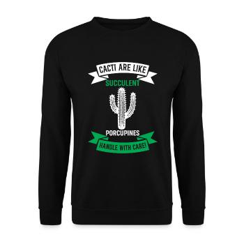 Kakteen sind wie sukkulente Stachelschweine - Griff mit - Unisex Pullover - Schwarz - Vorne - Alina (178cm) & Michal (187cm)
