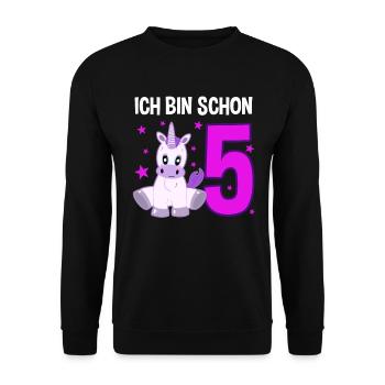 Einhorn 5. Geburtstag Sternenfest - Unisex Pullover - Schwarz - Vorne - Alina (178cm) & Michal (187cm)