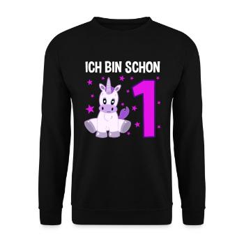 Einhorn Wunderland 1. Geburtstag - Unisex Pullover - Schwarz - Vorne - Alina (178cm) & Michal (187cm)